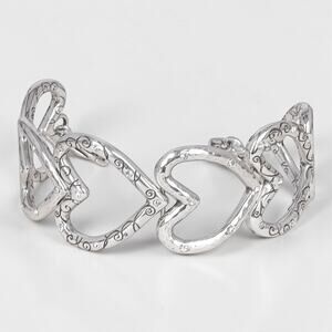 Brighton Open Hearts Retired Link Bracelet Etched Crystal Silver Plated